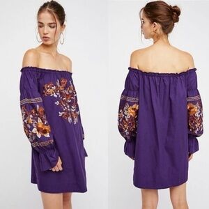 NWT Free People Fleur Du Jour Floral Embroidered Min Dress Purple XS